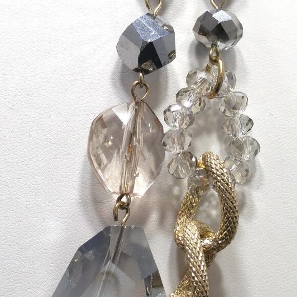 Gold Tone Statement Necklace with Faceted Crystal Beads 29 Inch Long Chain - Picture 5 of 10